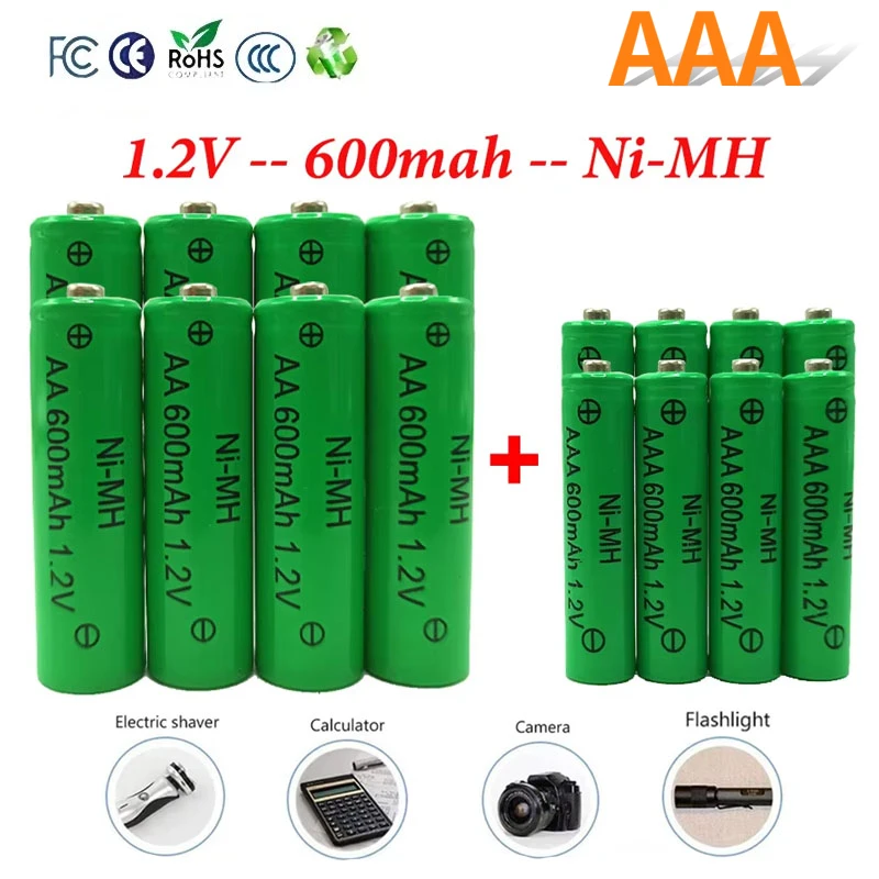 Pilas Aaa Ni-MH Rechargeable Battery 1.2v AA  AAA 600mAh for Mp3 Mobile Phone Remote Control LED Flashlight Toy Digital Batteris