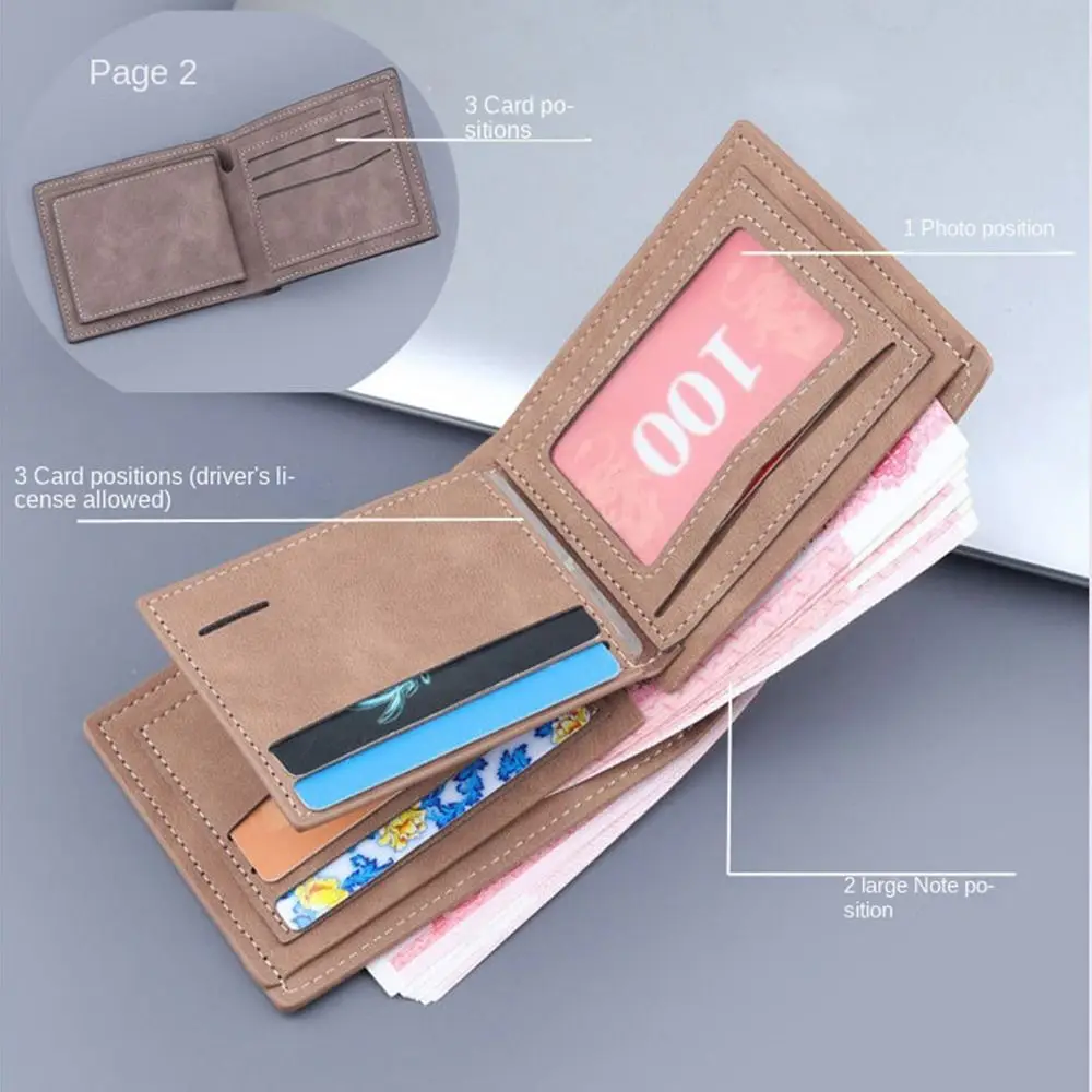 Dull Polish Three Fold Purse Portable Multi-position Classic Male Leather Purse Multi-function Retro Men's Short Wallet Travel