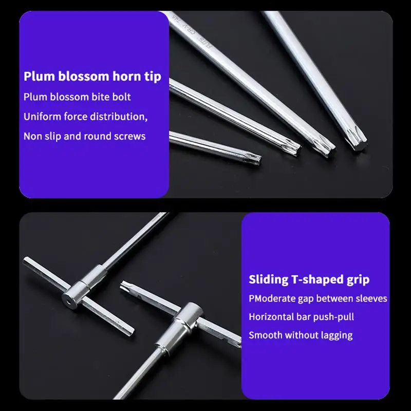 Rutschfester T-Torx-Sternschlüssel, verstellbar 2-5MM, Sechskant T8-T20, Reparaturwerkzeug für Haushaltsgeräte – Detail 8