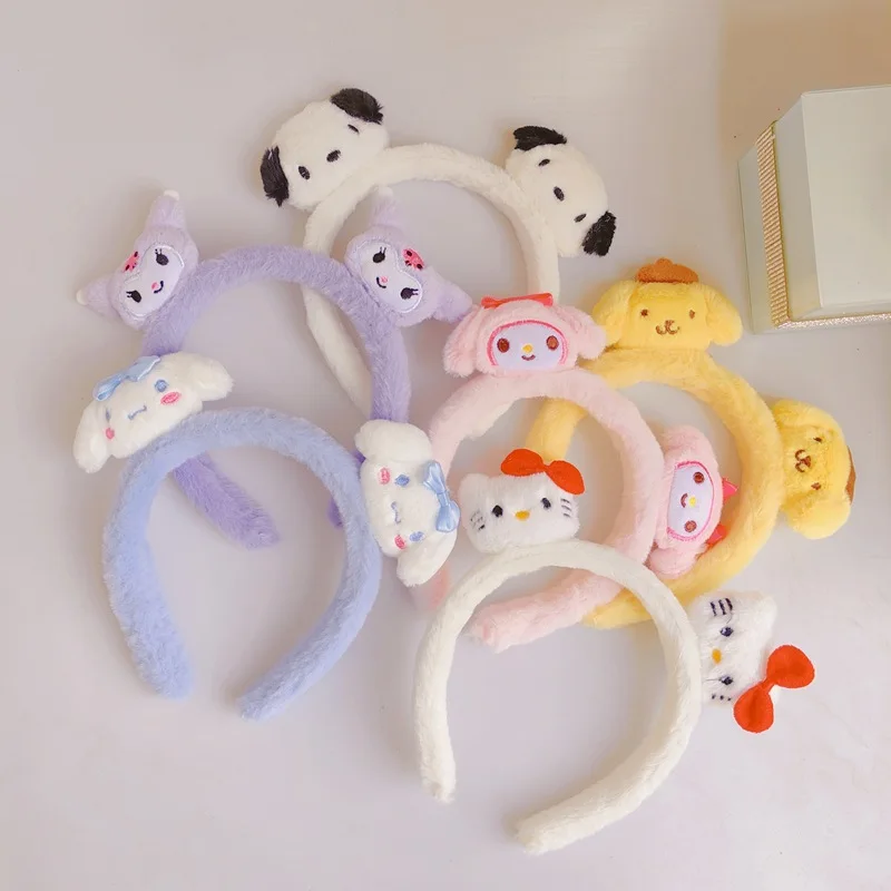 Sanrio Plush Headband My Melody Kuromi Kawaii Cartoon Hello Kitty Cinnamoroll Hairband Headdress Girl Heart Hairpin Accessories