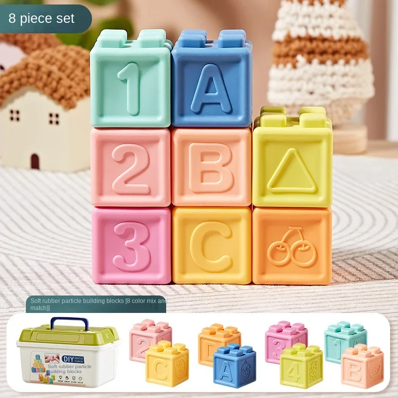 Miękkie gumowe klocki silikonowe dla niemowląt, zabawki do układania, gryzaki, edukacyjne zabawki do wczesnej nauki dla niemowląt w wieku 6 miesięcy