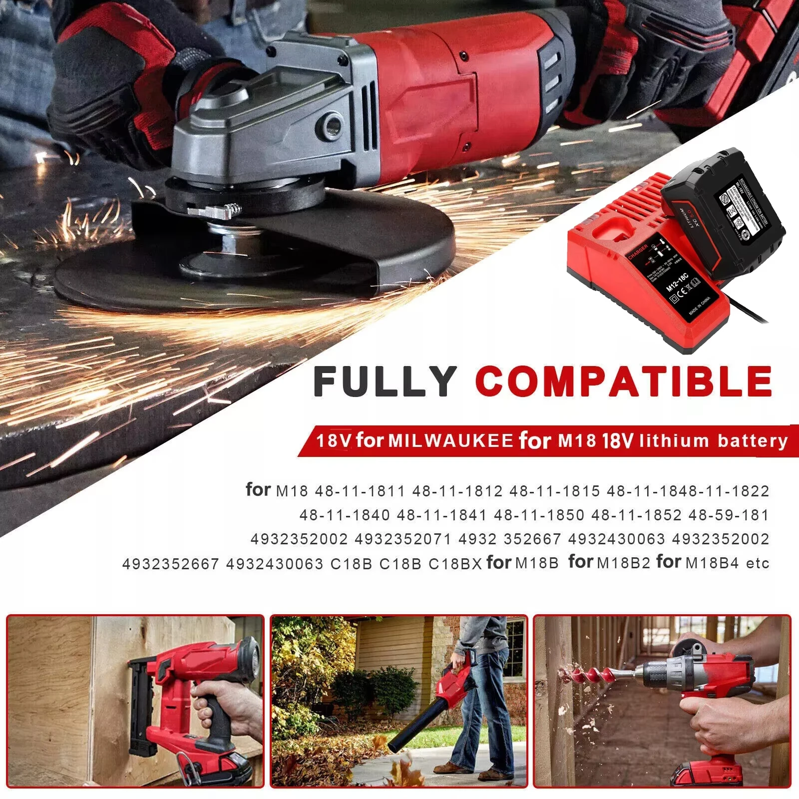 Náhradní nabíječka lithium-iontových baterií, vícenapěťová nabíječka pro Milwaukee M18 14,4 V - 18 V 48-11-1850 48-11-1840 48-11-1828 48-11-1815 - náhled 5