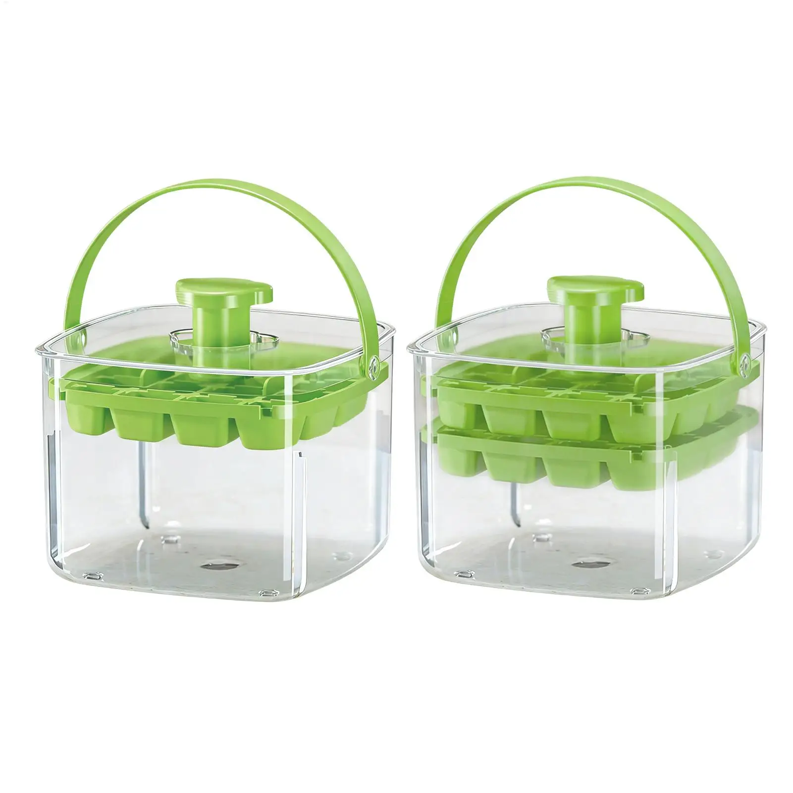 Ice Tray with Bin Press Mold with Lid Ice Molds for Freezer Kitchen Chilling Drinks Coffee Cocktail Whiskey Beverage