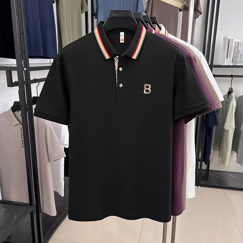 

2026 Summer Men's Fashion Short Sleeve Polo Shirt High-End Design Exquisite Ice Silk Embroidered Breathable T-Shirt