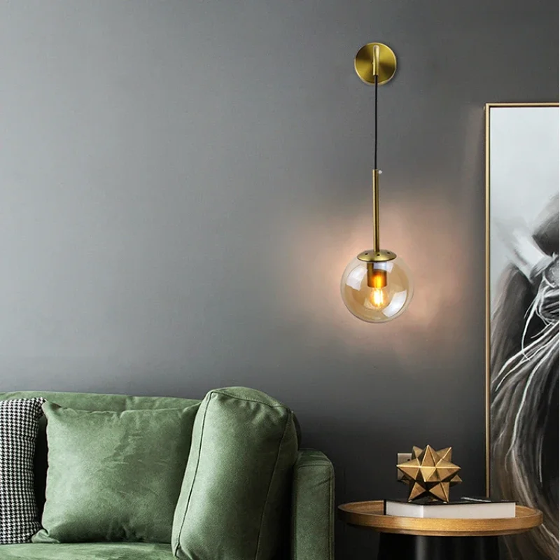 Modern Glass Ball Wall Lamp Gold Ancient Elbow Industrial Lights Smoke Gray Amber Milk White Ball Wall Sconce Light Fixtures