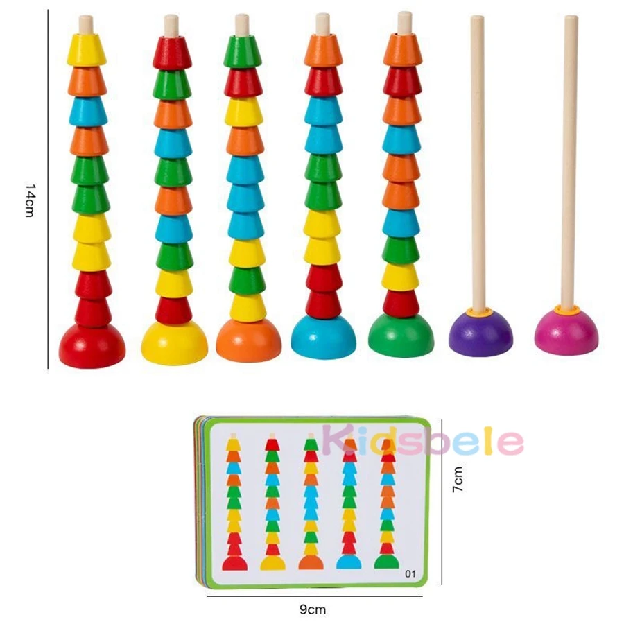 Jouet mathématique Montessori en bois avec carrelage numérique, bâtons de comptage et anneaux empilables, jouet éducatif d'apprentissage précoce pour les tout-petits de 2 à 5 ans