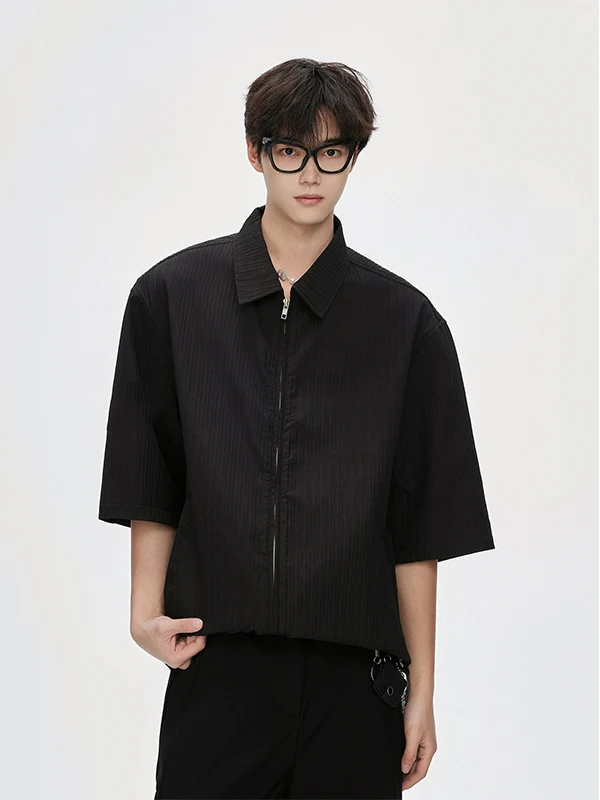 

Men's Loose Short Sleeve Shirt Summer New Style Wrinkled Texture Feeling Fashionable Half Sleeve Shirt Youth Daily Wear