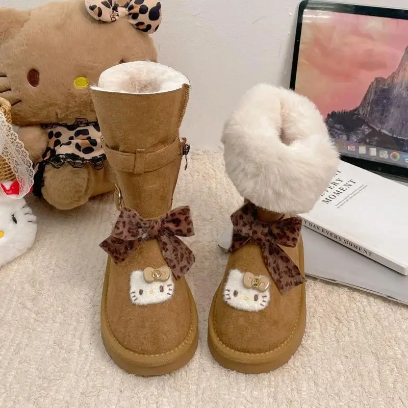 

Hot Sanrio Hello Kitty Girl Winter Thicken Martens Boots Student Fashion Cartoon Anime Child Fleece-Lined Cotton Boots New Style