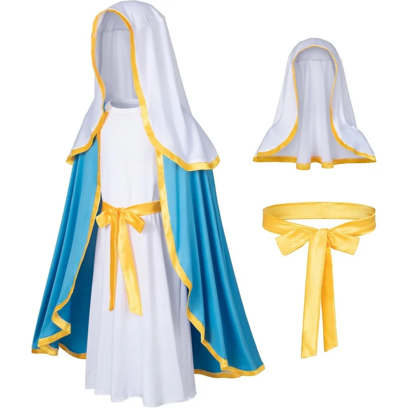

❤️❤️❤️Irtysh Classic Biblical Religious Virgin Mary Costume Fancy Dress Costume Headwrap Hat Waist Rope Set❤️⭐️❤️