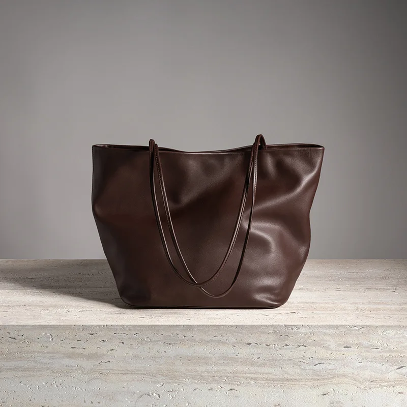

Minimalist Leather Tote Bag for Women 2025 New Soft Suede Cowhide Large Capacity Shoulder Bag Underarm Purse