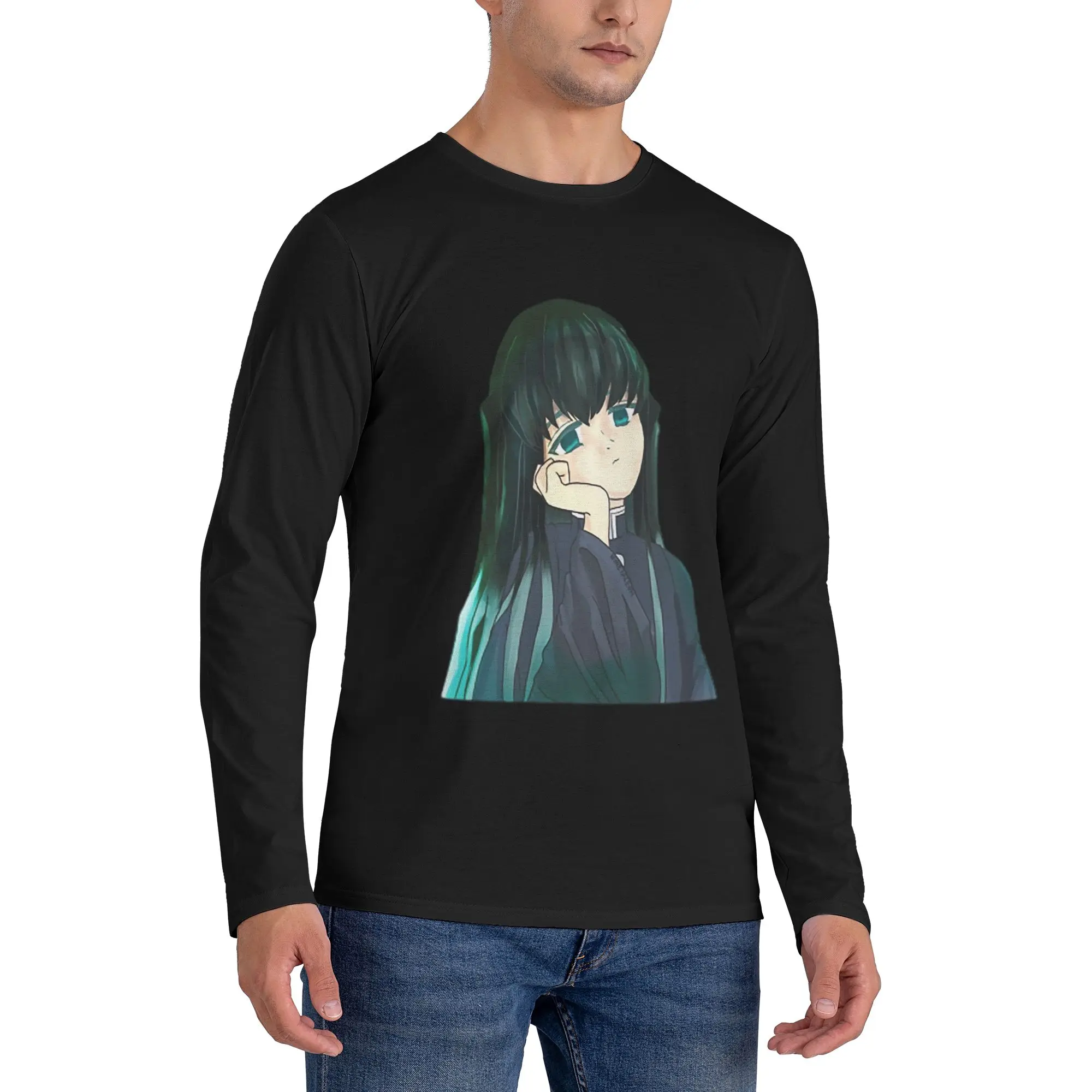 

Мужская футболка Muichiro Tokito с длинными рукавами, модные футболки с круглым вырезом, весенне-осенние мужские топы