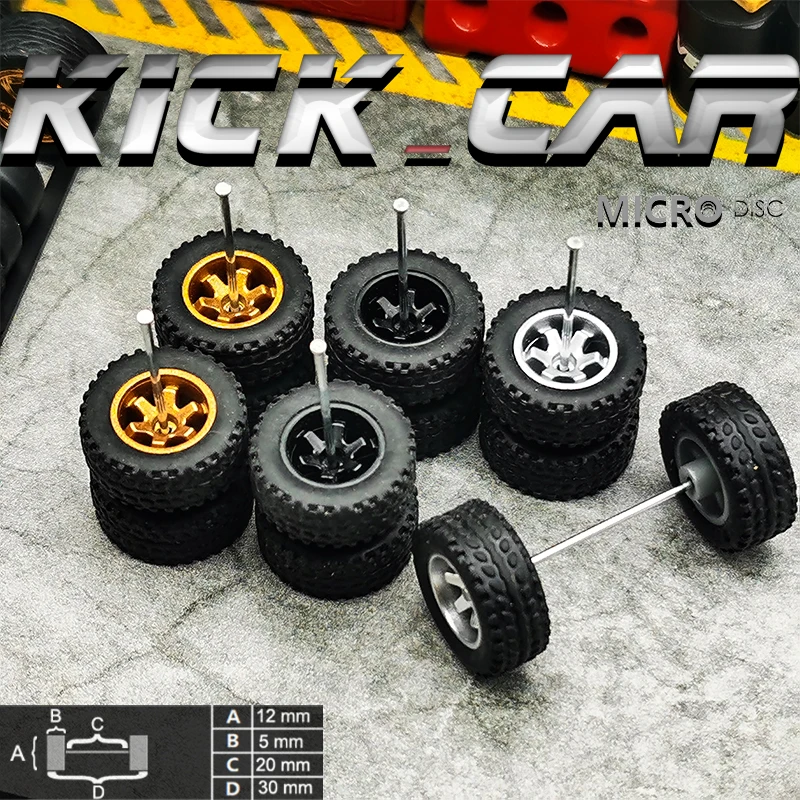 1/64 Wheels with Fixed Rubber Tires Multi Spoke for Toy Model Diecast Cars Refiting Parts for Hotwheels (5 sets for 5 Cars)