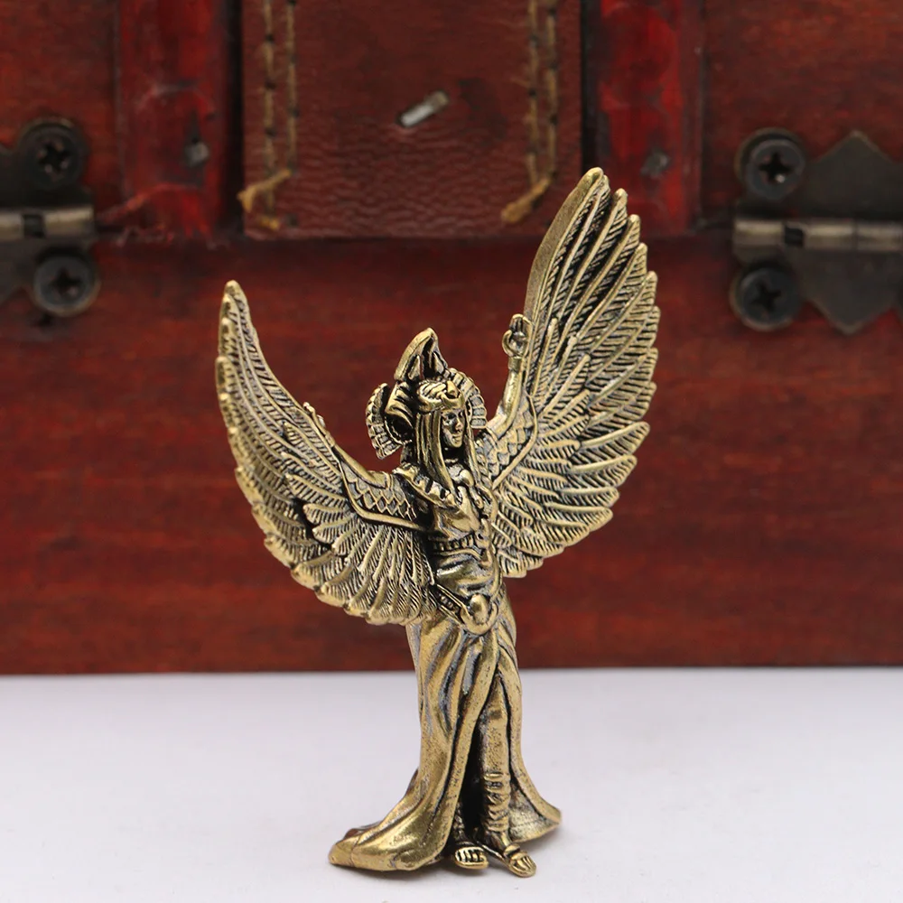 Egypt Queen Small Statue Brass Angels Figurines Miniatures Vintage Desktop Ornaments Home Decorations Crafts Accessories Gifts