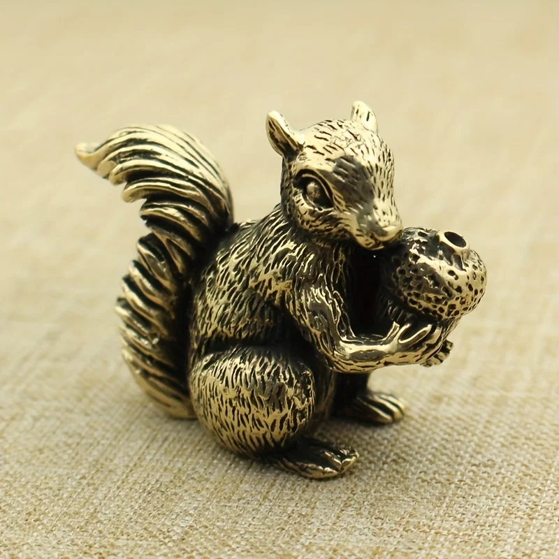 Antique Bronze Small Squirrel Ornament Solid Copper Statue Figurines Brass Squirrels Nuts Tea Pet Incense Holder Desk Decoration