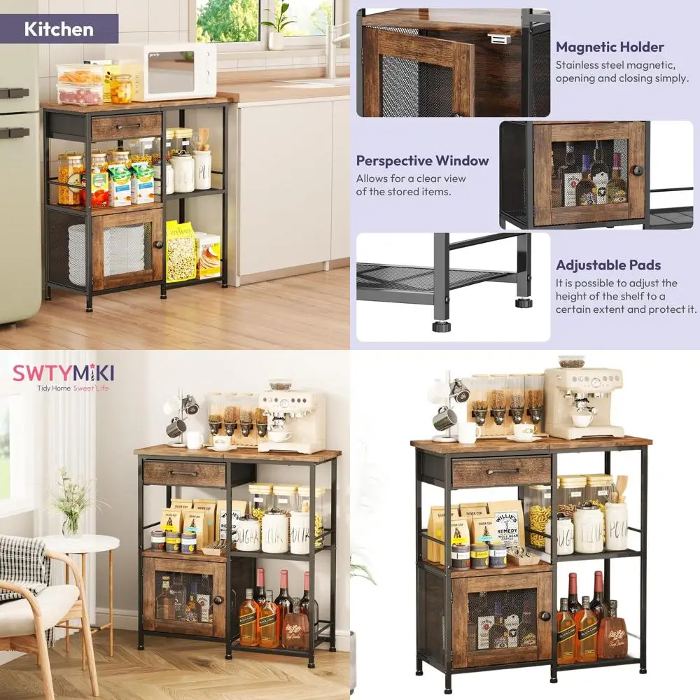 

Многофункциональный кофейный бар в деревенском стиле с ящиками - тумба-буфет в стиле фермерского дома для кухни и гостиной