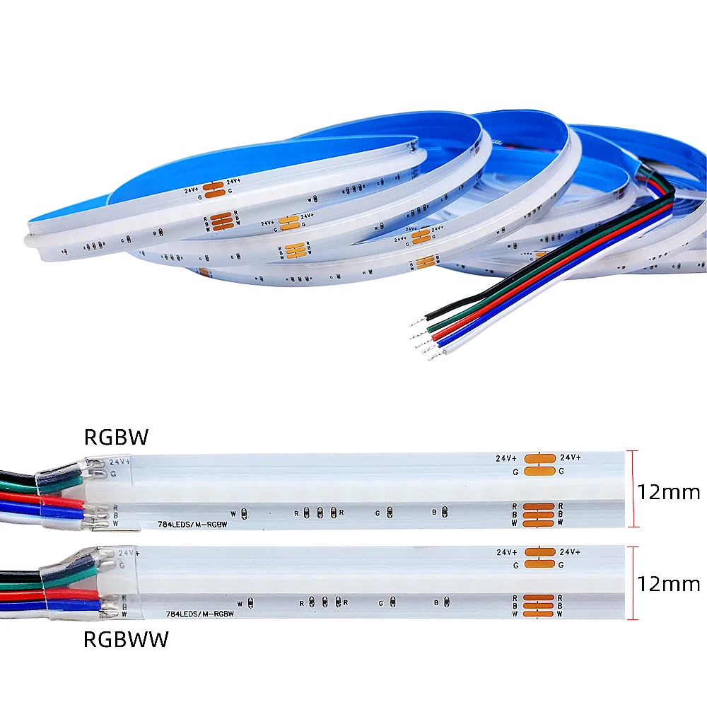 4in1 RGB+W RGB+WW COB LED Strip Light 784Leds/m 24V High Density RA90 RGBW FCOB Indoor Decoration Lighting LAMP 5M/Roll