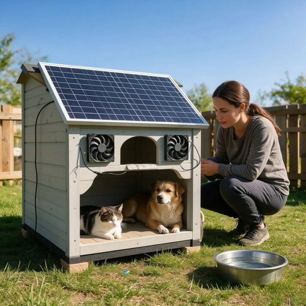 10W Solar Powered Dual Exhaust Fan Vent Kit Silent Outdoor Cooling System for Chicken Coop Greenhouse Pet House Cat Dog Kennel