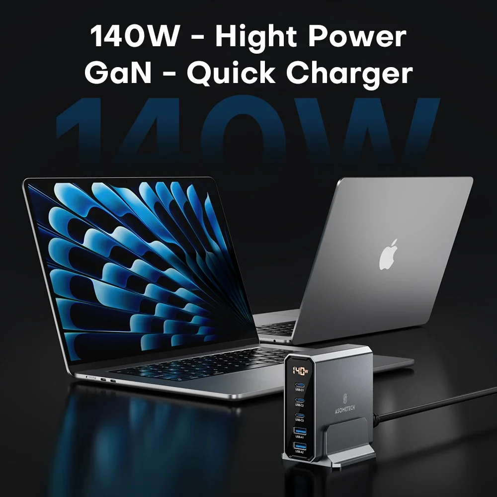 140W GaN USB C Fast Charger Type C Power Adapter PD3.0 QC 4.0 3.0 PPS LCD Charger Station For iPhone 14 Macbook Samsung Xiaomi