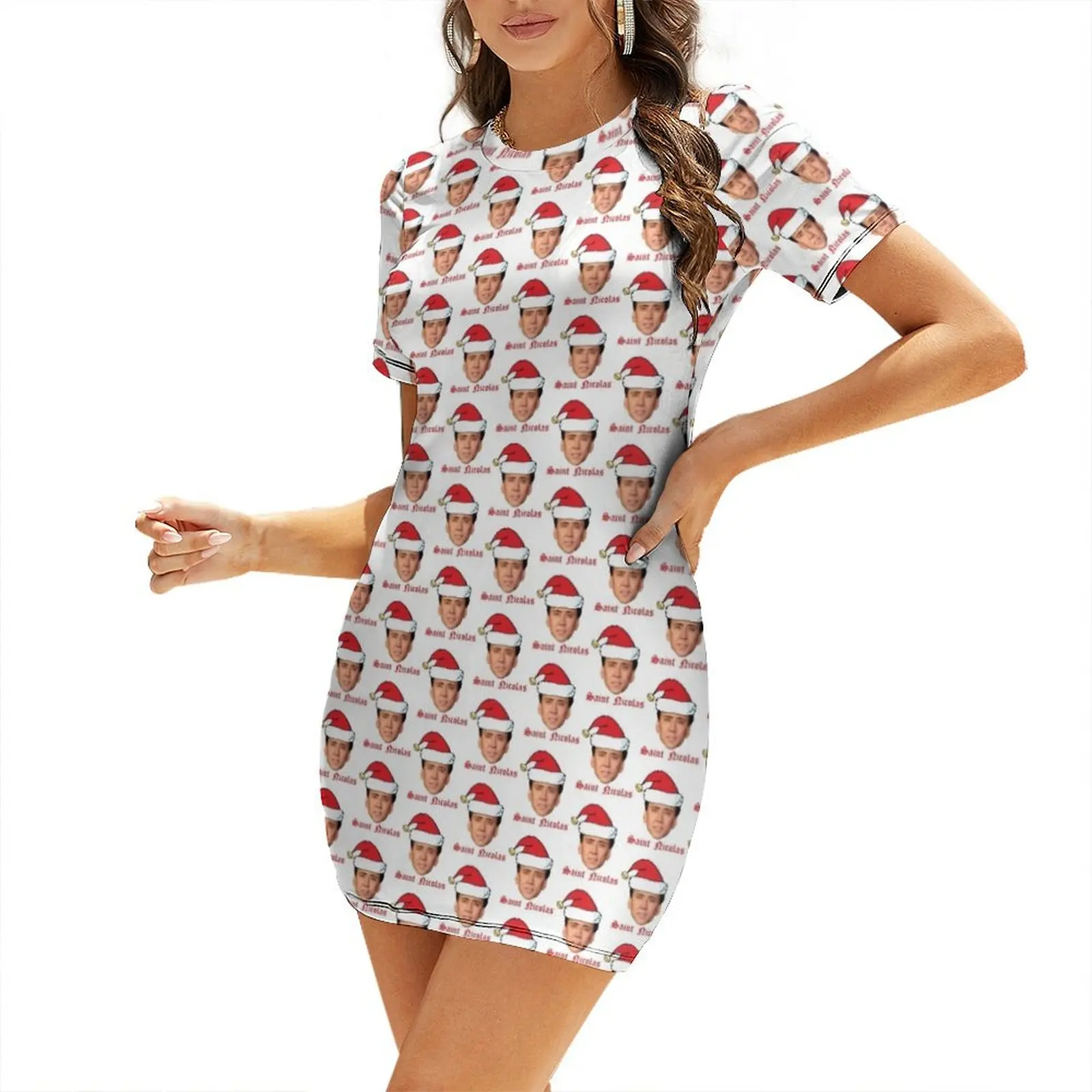 

Saint Nicolas Cage Christmas Card Short-Sleeved Dress evening dress sexy dress Elegant gowns dresses for women 2025