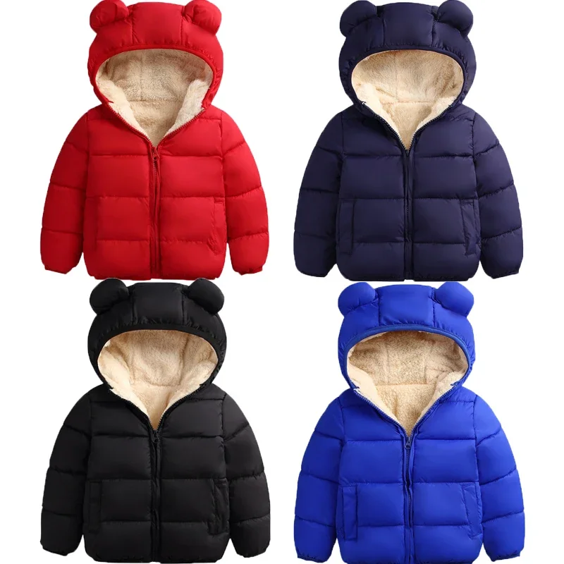 

Baby Winter Coat Kids Casual Solid Cute Ear Hooded Down Jacket Overalls Snow Warm Clothes For Children Boys Girls Body