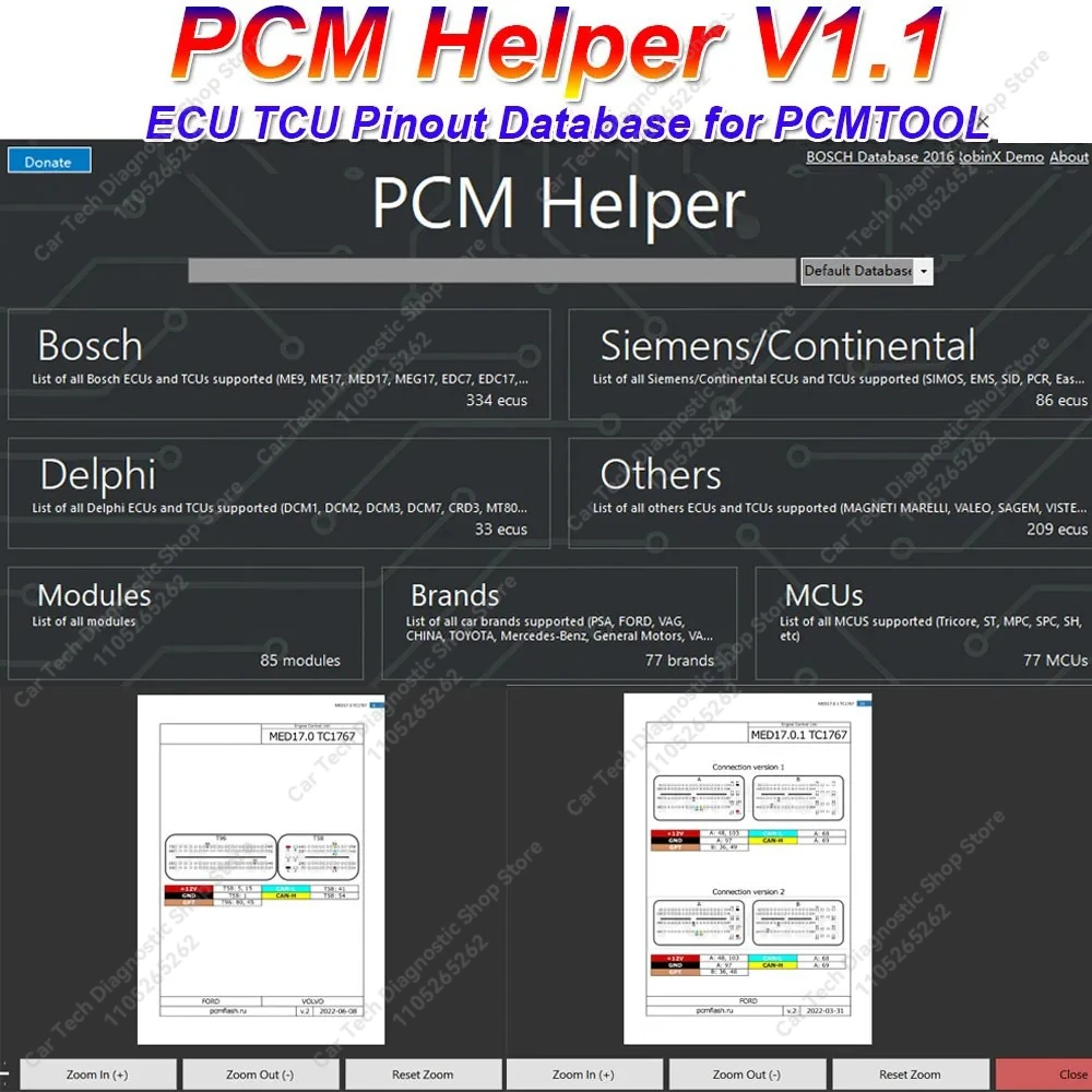 Pinout software Database for PCM flash user PCMhelper ECU TCU Pinouts for PCM TOOL PCM Helper Software on for Bench Boot