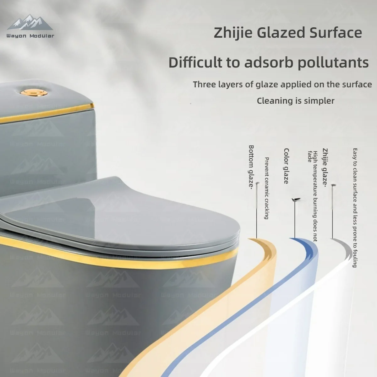 Hot Sale Water Saving Ceramic Toilet Grey with Gold Accent High Efficiency Flush for Commercial Residential Bathrooms - view 3