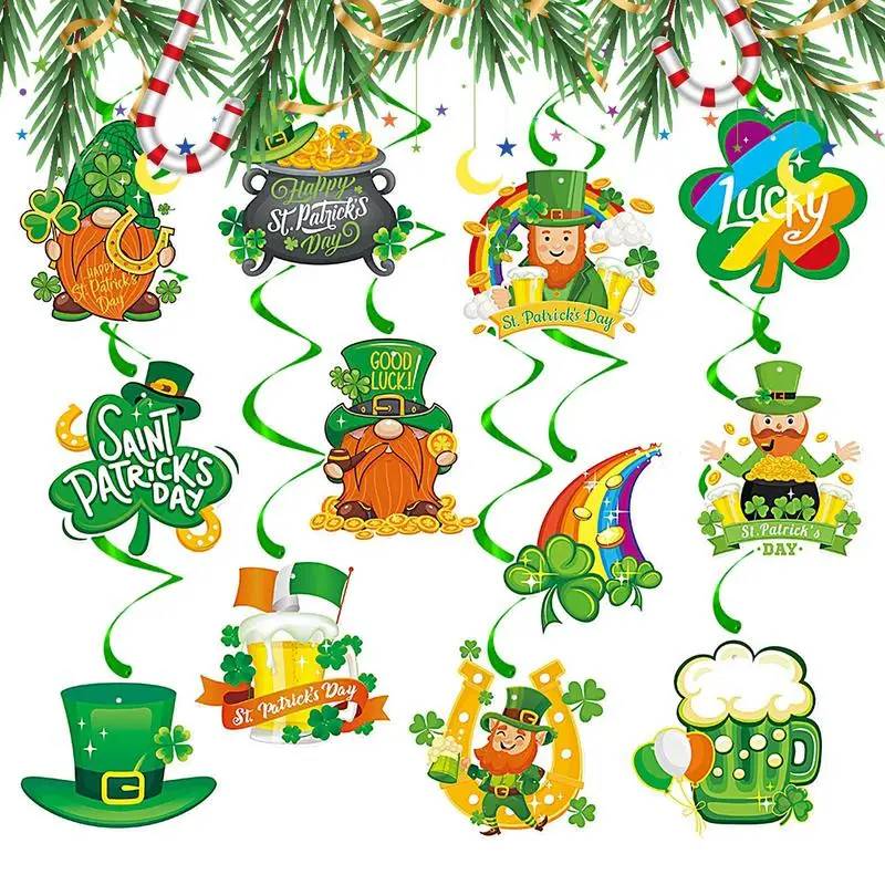 St. Patrick's Day Shamrock Garlands Hanging Swirls Irish Decoration For Home Saint Patrick Party Supplies