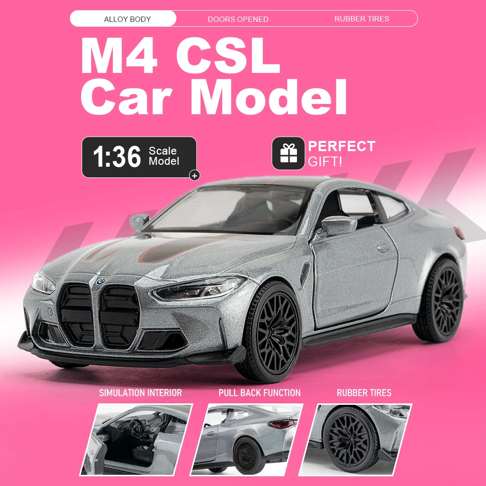 

1:36 M4 CSL 911 Turbo 1978 Model Car Toy Doors Opened Pull Back Models Rubber Tires Alloy Diecast Vehicle Anniversary Surprise
