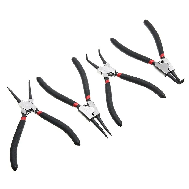 4Pcs Circlip Plier Set 7'' Long Nose Plier Staight Bent Plier Inner Outer Staight Bent Plier Retaining Snap Ring Remover Tool