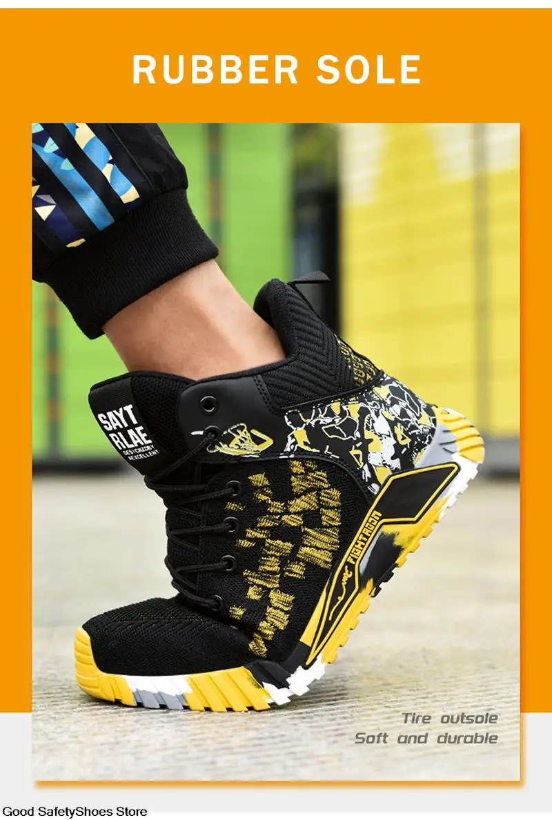 Arbeitssicherheitsstiefel für Männer, Arbeitsschuhe mit Stahlkappe, leichte, unzerstörbare Stiefel, durchtrittsichere Arbeitssneaker für Herren – Detail 10