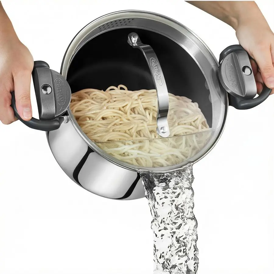 

5 Qt Stainless Steel Stock Pot Multipurpose Pasta Pot with Strainer Lid amp Twist and Lock Handles, for Soup, Spaghetti, Rice, I