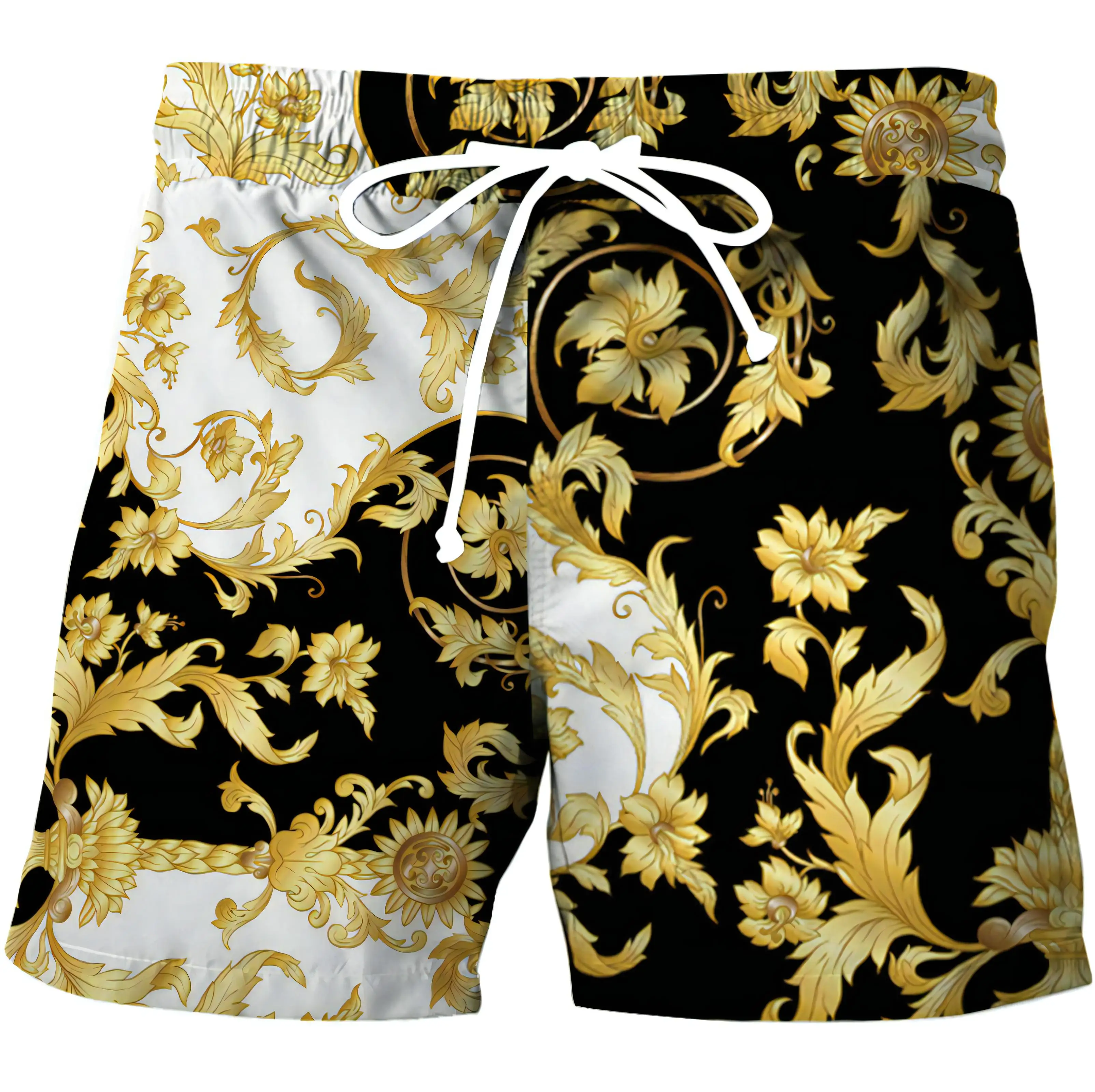 Summer Men's Black And Gold Graphic Shorts Hawaii Style 3D Printed Shorts Drawstring Trunks Man Leopard Sweatpants