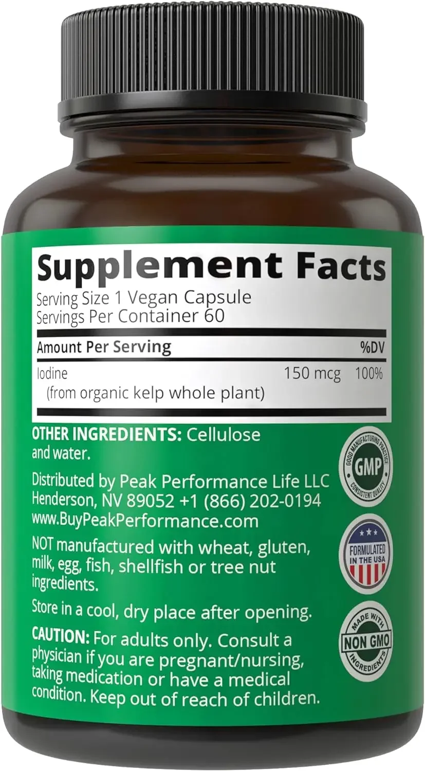 Original Whole Food Iodine Supplement From Organic Kelp (Ascophyllum Nodosum). 60 Vegetarian Capsules