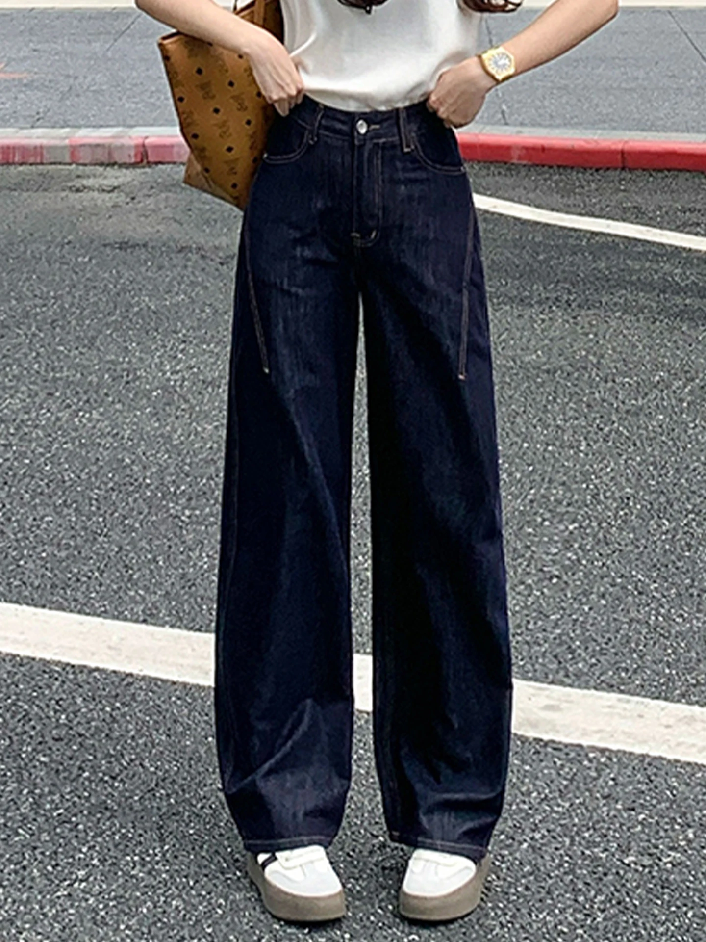 

Женские джинсы Deep Blue Slim Wide Leg: повседневные, с высокой талией, свободные, прямые, визуально стройнящие, в корейском стиле, для работы и отдыха