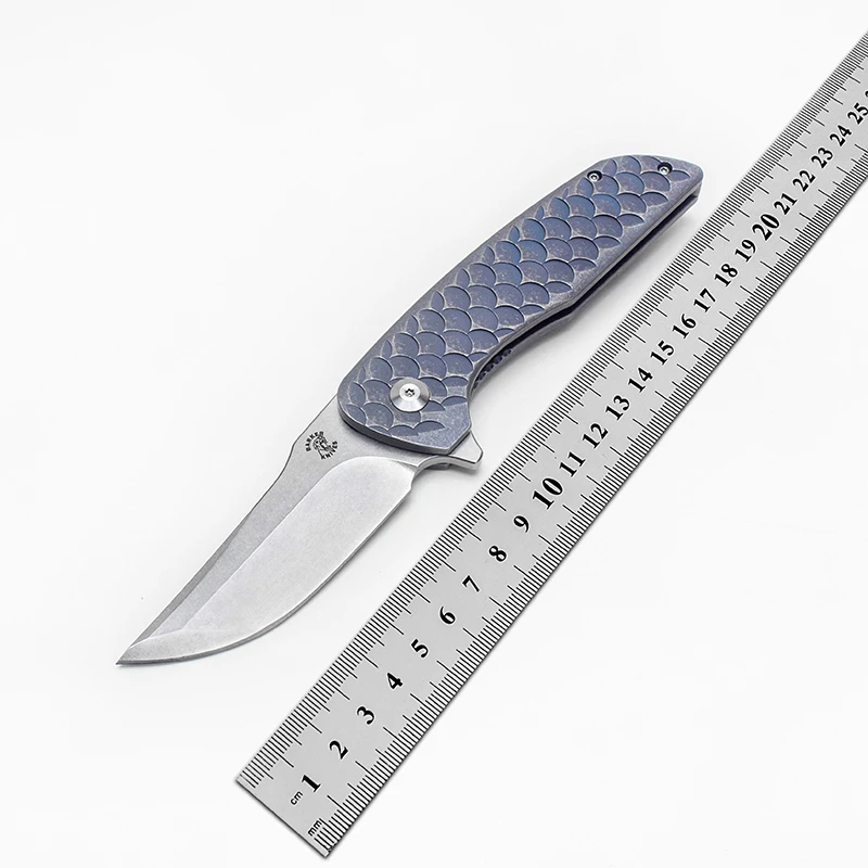 Custom Folding Knife Hokkaido Blue Dragon Scale Titanium Handle Real M390 Blade Outdoor Equipment Survival Tools Pocket EDC