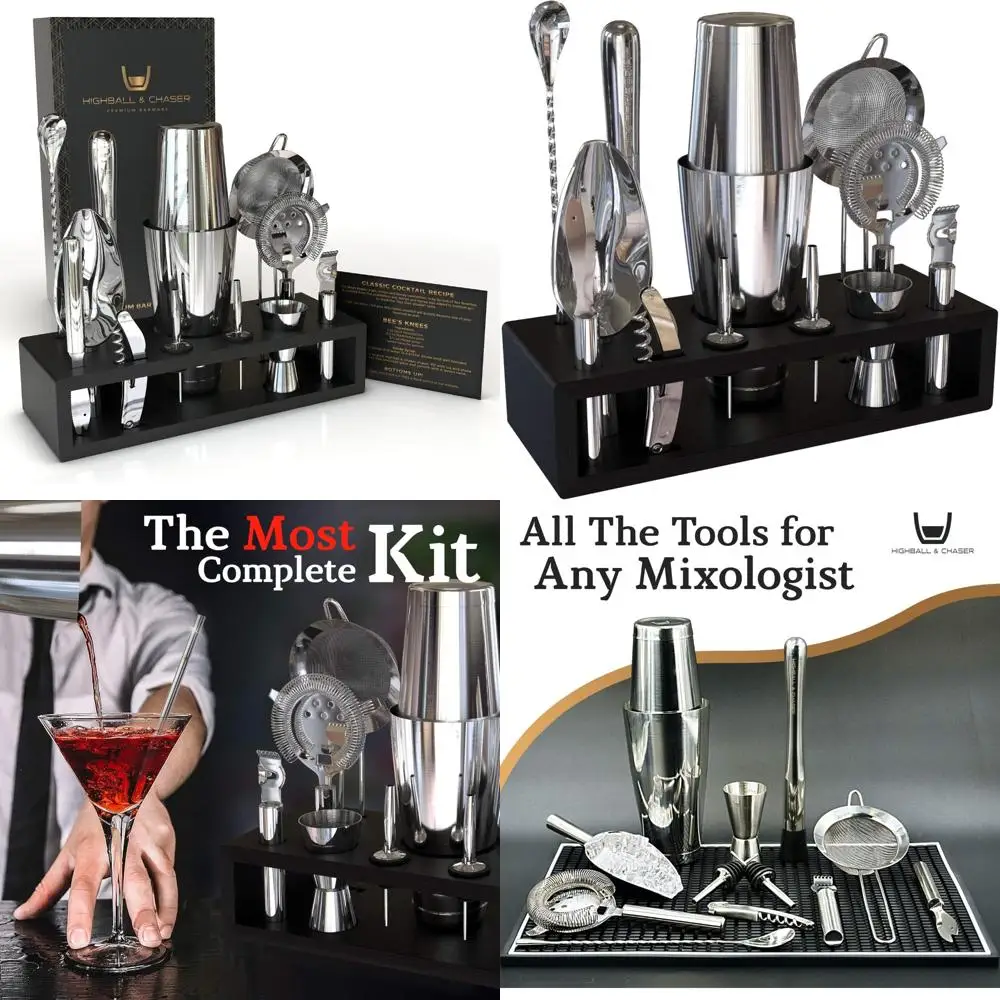 

Boston 13-Piece Stainless Steel Cocktail Shaker Set with Stand for Home Bar Mixology