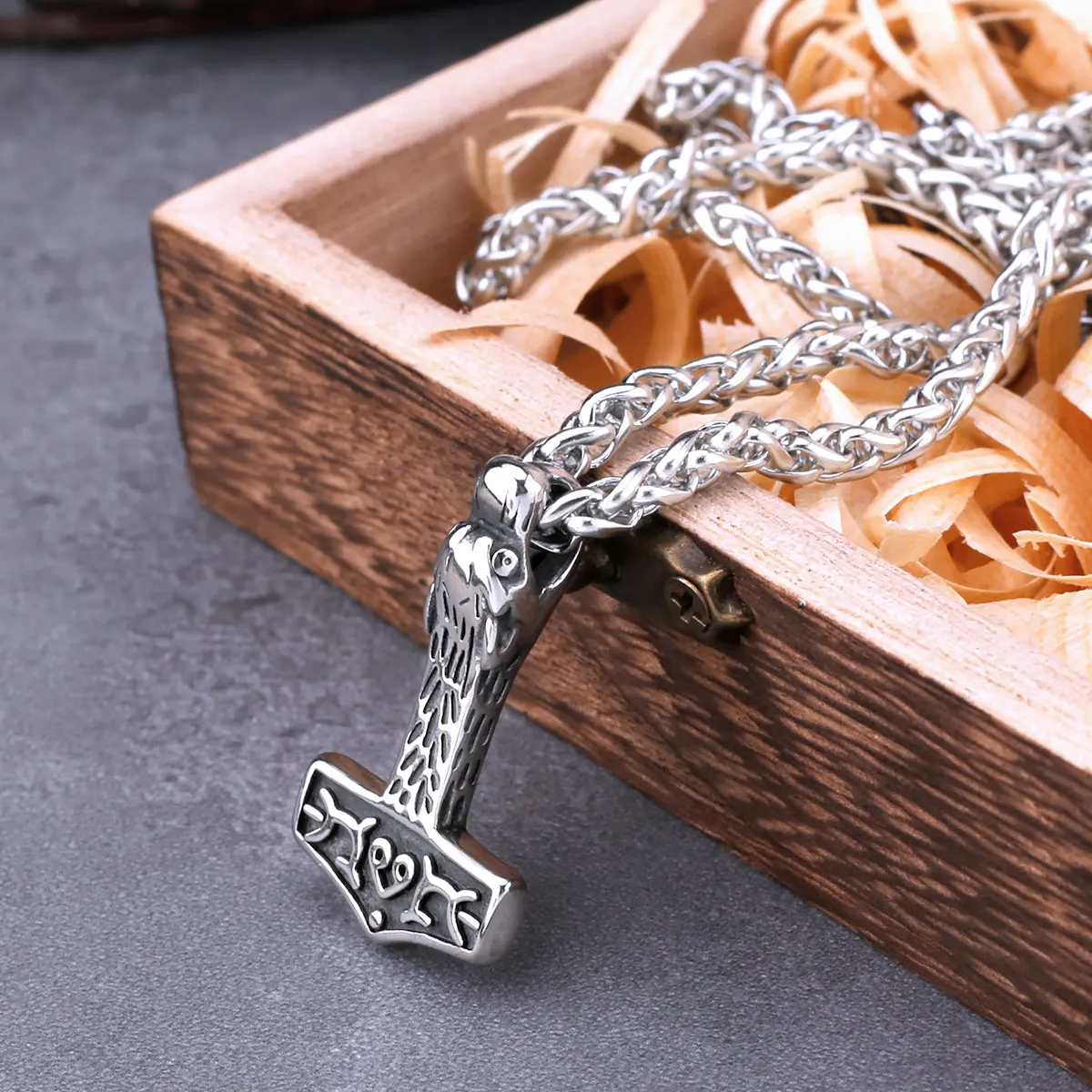 Nordic Vikings Dragon Thor's Hammer Necklace Men's Stainless Steel Fashion Hip Hop Rune Pendant Necklace Punk Chain Jewelry Gift