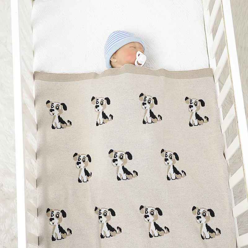Selimut Bayi Rajutan Katun 90*70CM Bungkus Lampin Kereta Dorong Bayi Baru Lahir Kotak-kotak Super Lembut Selimut Tempat Tidur Anak Perempuan Laki-laki Kartun Lucu Anjing