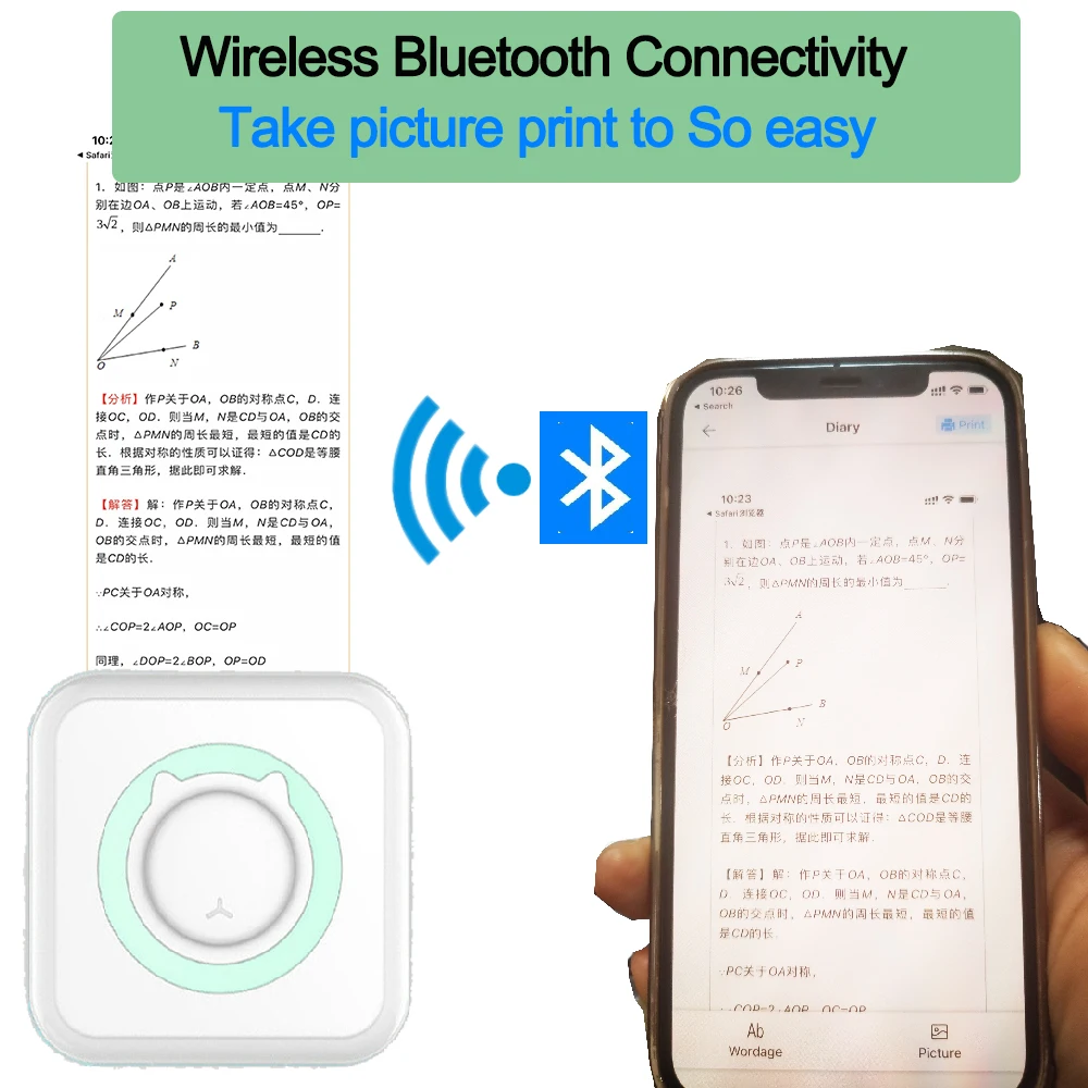 Portable Mini Thermal Printer Wirelessly BT 203dpi Photo Label Memo Wrong Question Printing With USB Cable Imprimante Portable