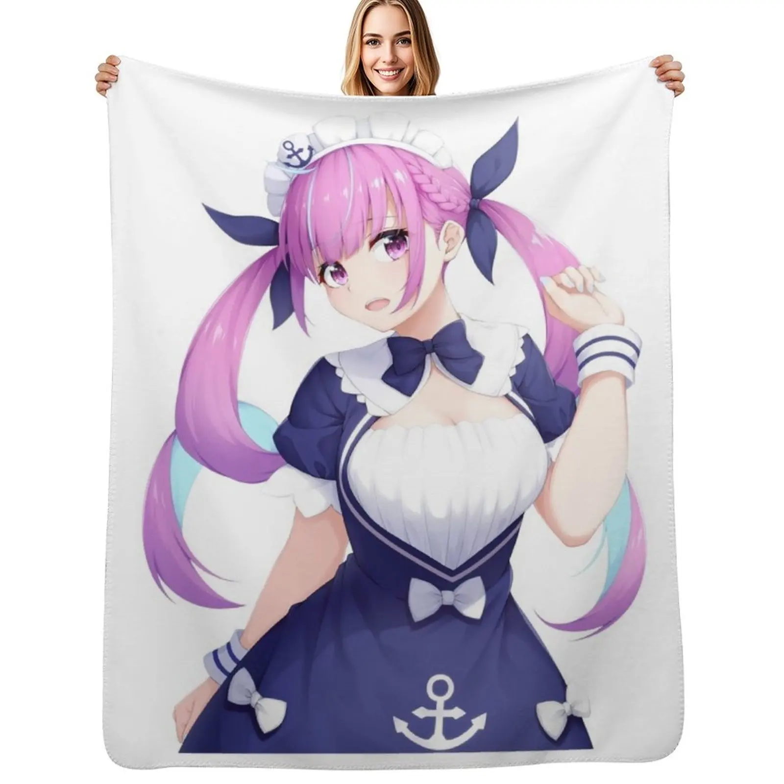 

Minato Aqua Hololive Cute Maid Anime Girl Throw Blanket Stain Resistant Cozy Warm Blanket