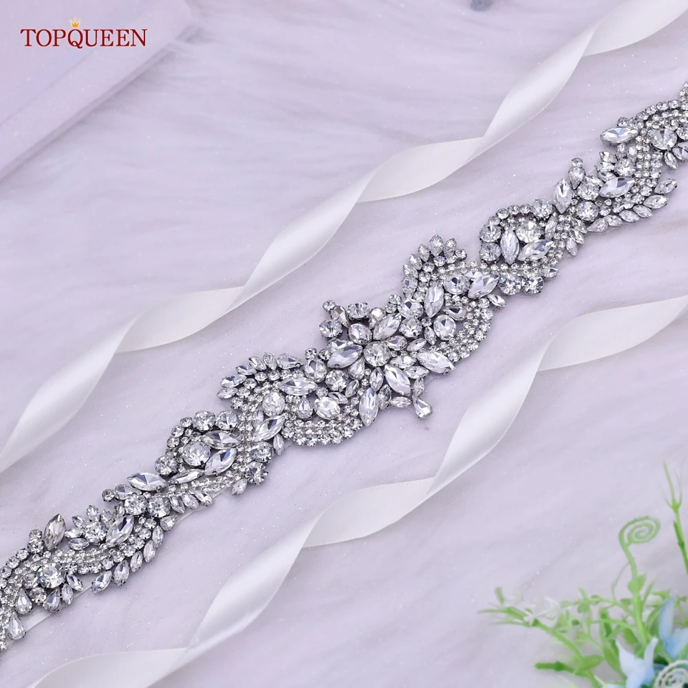 TOPQUEEN S60 Luxury Bridal Belt Fashion Wave Style Rhinestone Sash Women'S Party Dresses Decoration Girdles Wedding Accessories