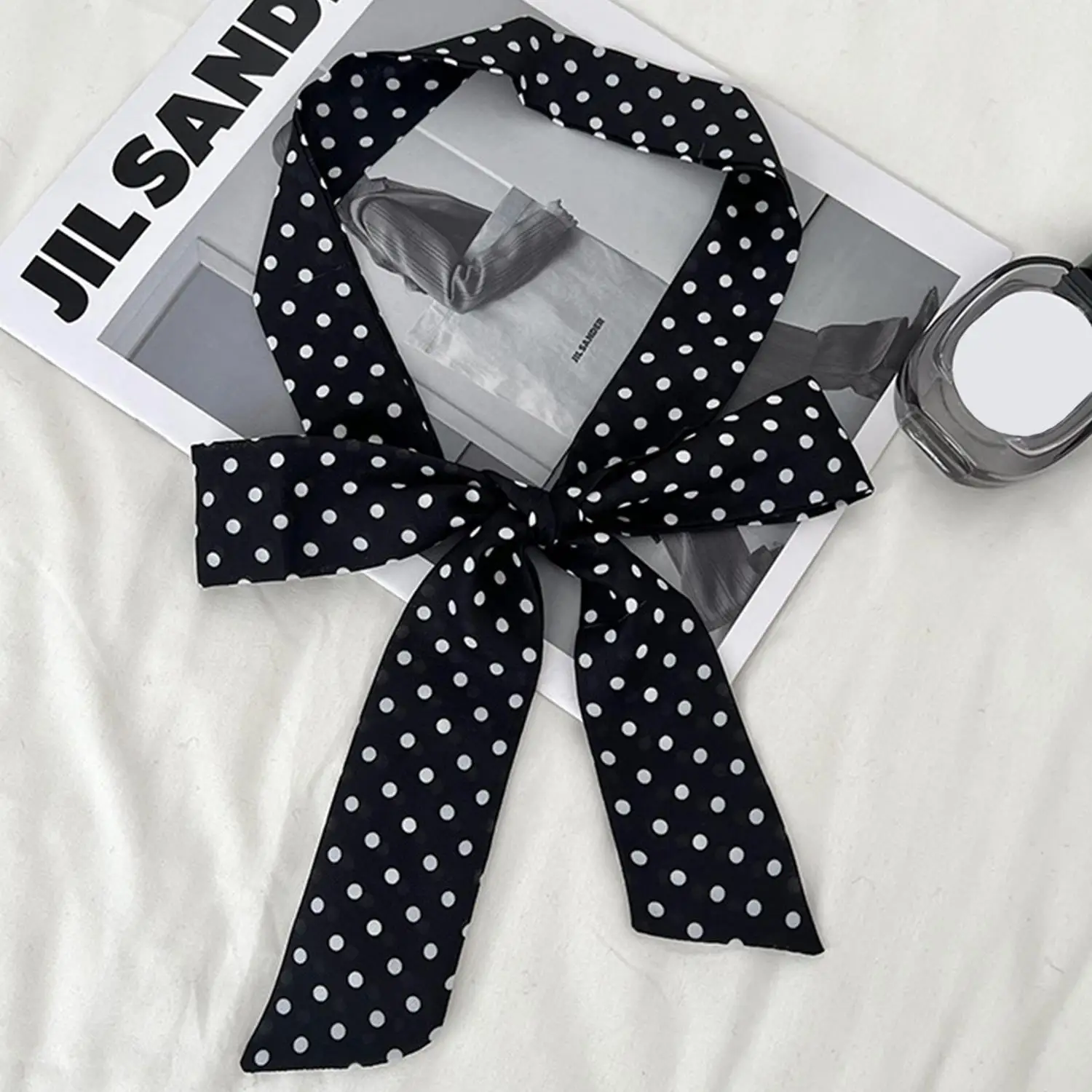 

Vintage Narrow Long Scarf For Women 150x4cm Black Neckerchief Polka Dot Bag Ribbon Headband Choker Streamer Lady Accessories