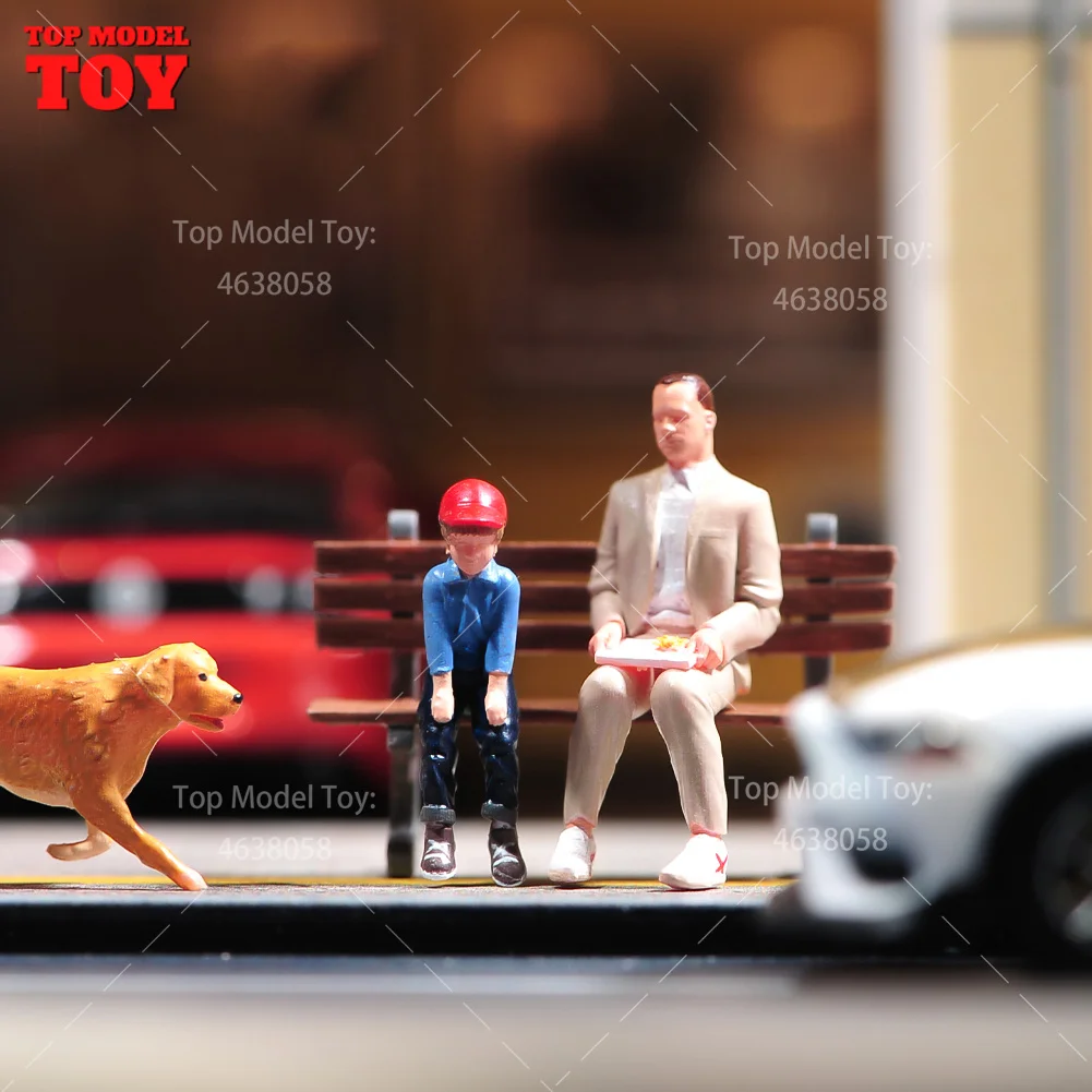 Painted Miniatures 1/64 1/43 1/87 Mr. Forrest Gump Sitting On Bench Male Scene Figure Doll Unpainted Model For Car Vehicles