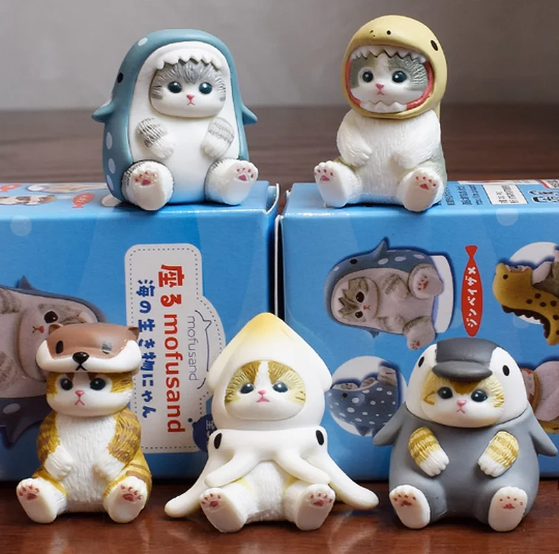 Spot Mofusand Marine Creatures Katzenkleidung, sitzende Puppe, Blindbox, niedliches Desktop-Ornament, Überraschungsgeschenk zum Geburtstag des Mädchens – Detail 5