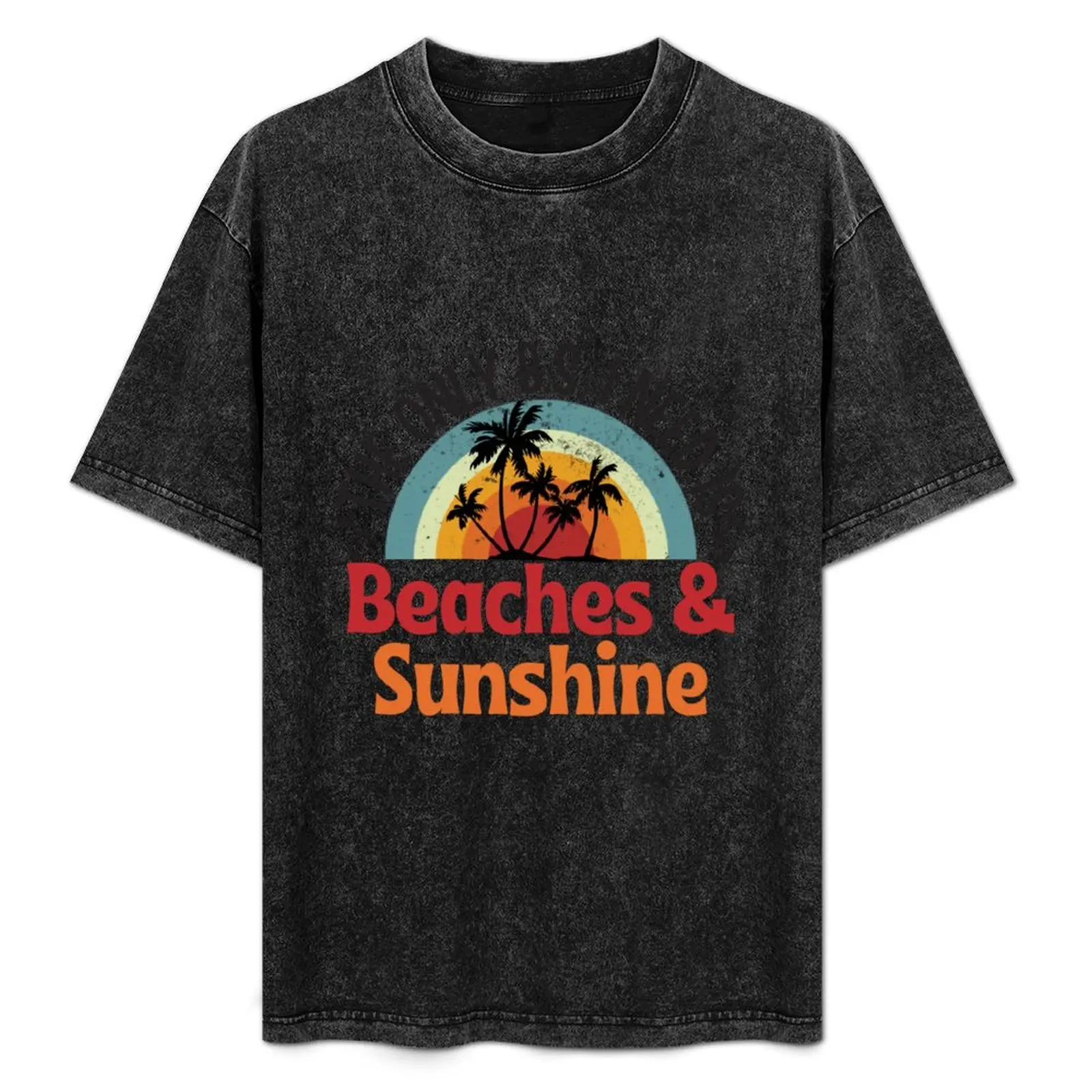 

The Only B.S. I Need Is...Beaches & Sunshine, Fun Beach Vibes Design With A Retro Sunset and Palm Trees T-Shirt