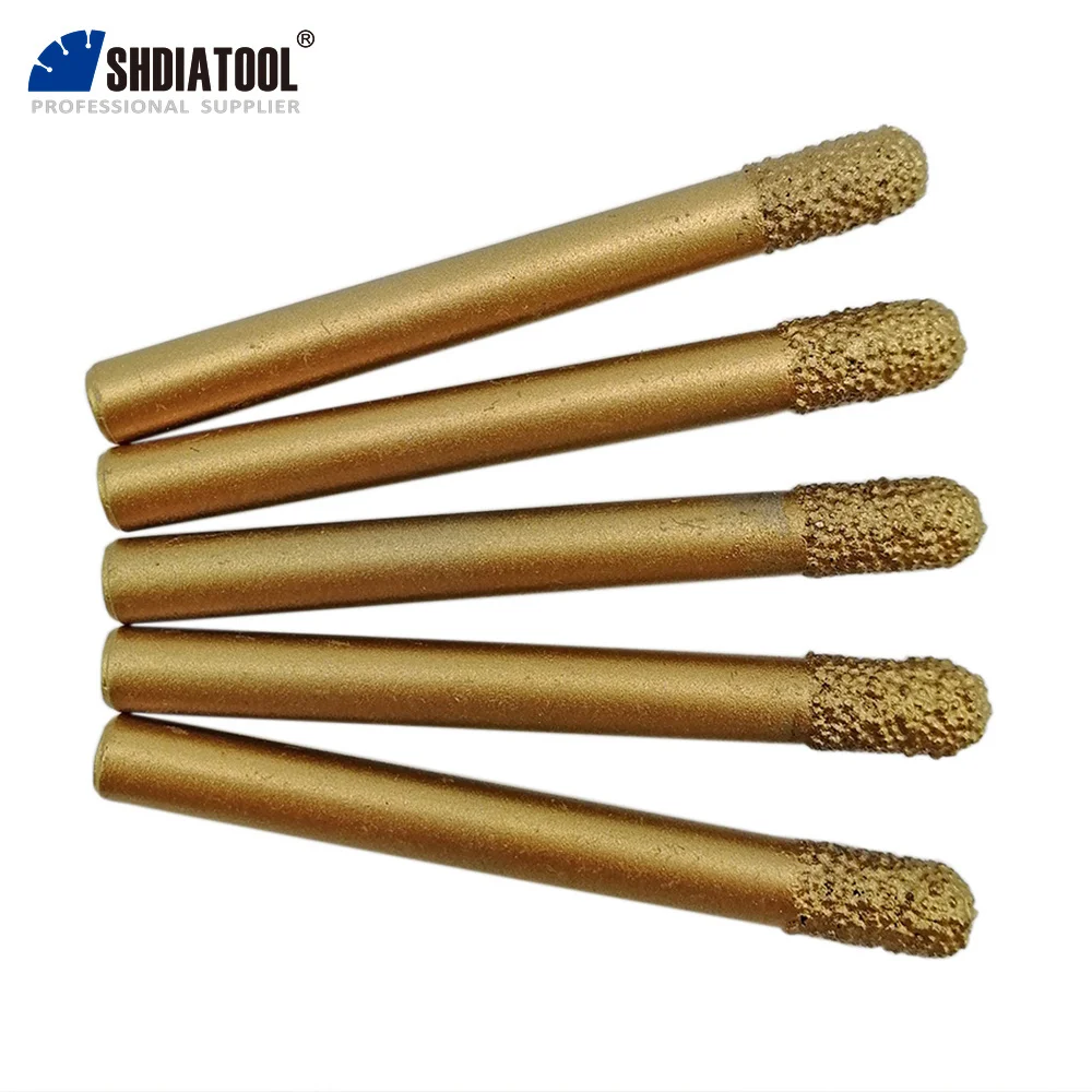 SHDIATOOL 10Pcs 3D Vacuum Brazed Diamond CNC Flat-end Straight Knife Engraving Bits Stone Carving Tools, Diamond Burrs, End Mill
