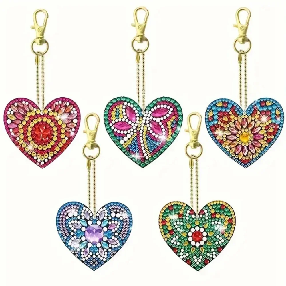 6 Stks/set Doe-Het-Zelf Sleutelhangers Diamant Kunst Vlinderkits Dubbelzijdig Kristallen Steentjes Hart Diamant Schilderij Sleutelhangers Voor Volwassenen