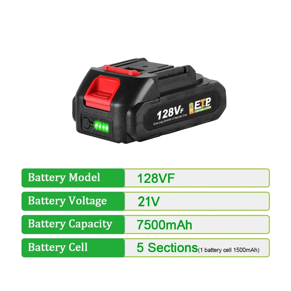 21V 7500mAh 128VF Large Capacity Rechargeable Lithium Ion Battery for Makita Cordless Wrench Dirll Screwdriver Power Tool