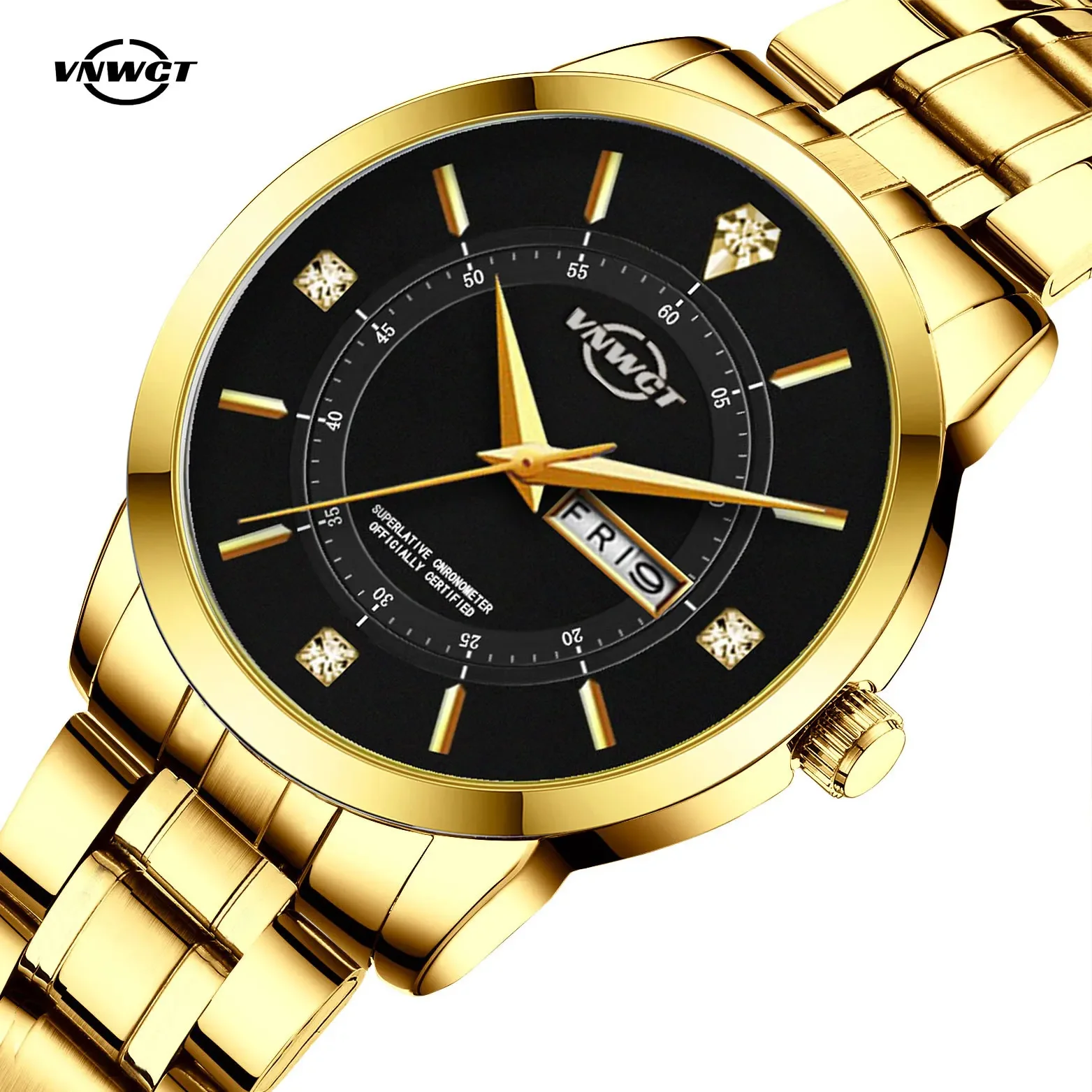 

VNWCT Brand Men Watch Waterproof Quartz Stainless Steel Business Date Wrist Watch for Men