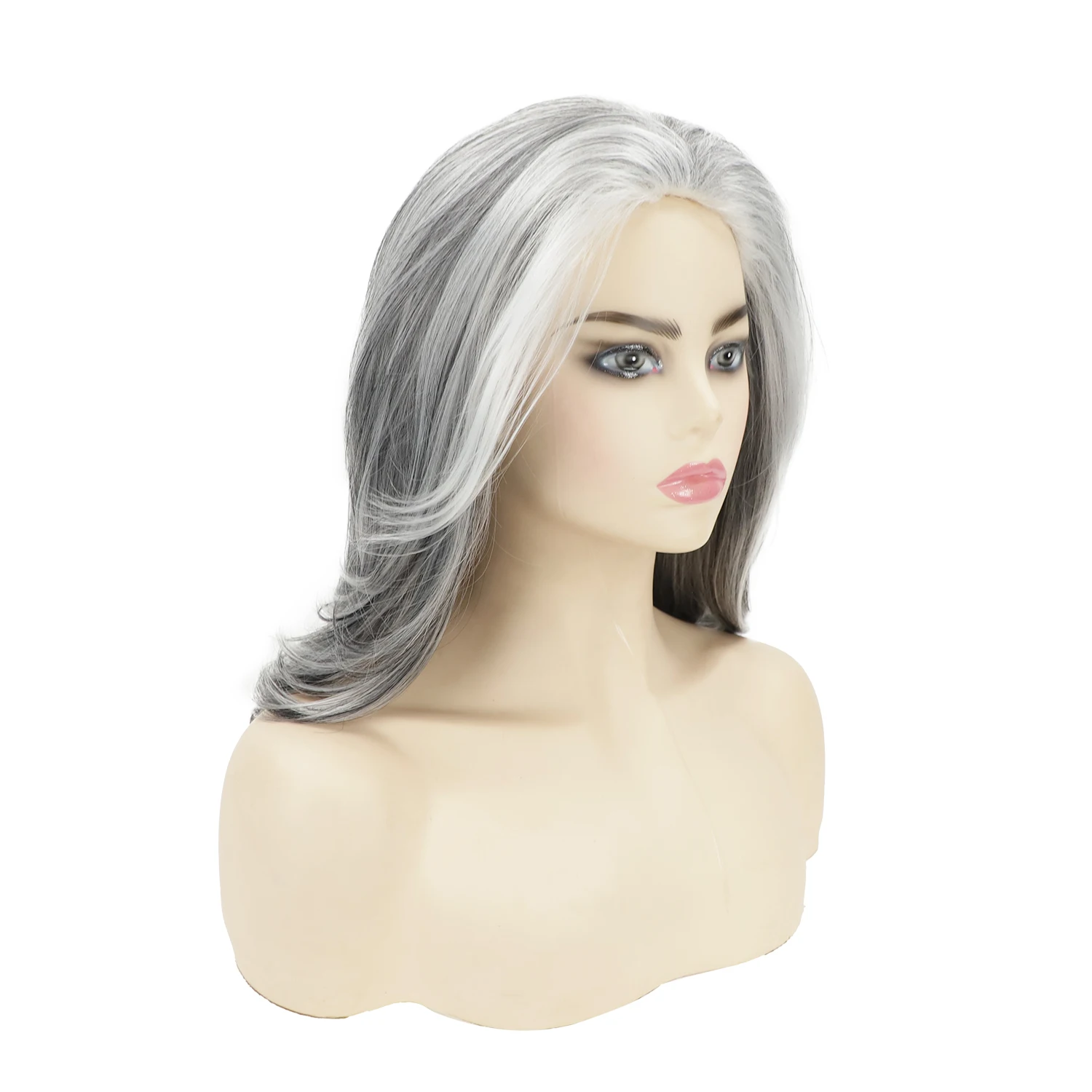 Parrucche ondulate lunghe ricci moda donna parrucca sintetica soffice onda sciolta resistente al calore grigio Ombre capelli Cosplay per la mamma